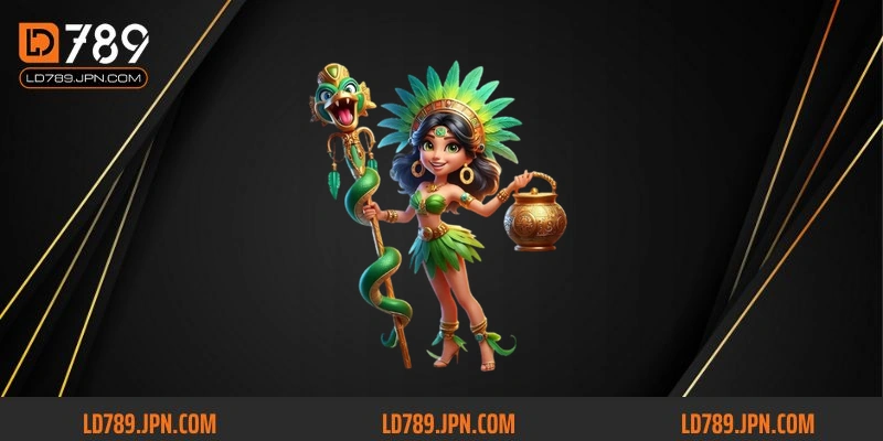 Đồ họa đầy màu sắc với các biểu tượng của nền văn minh Aztec.